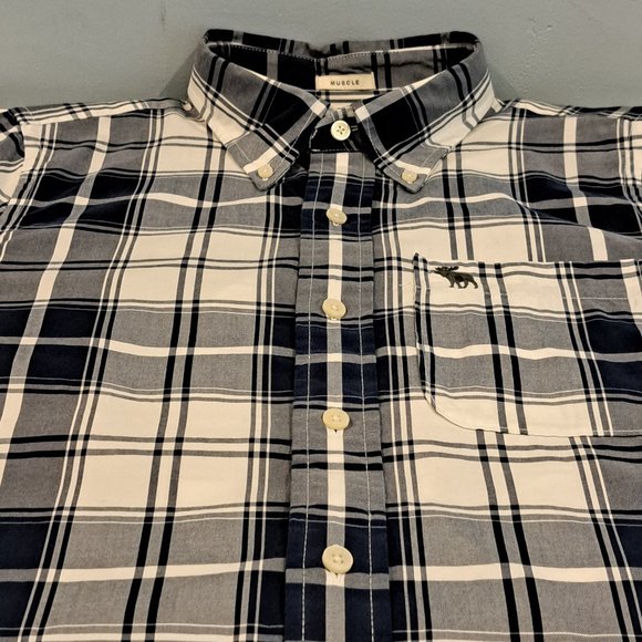 Abercrombie & Fitch Men's Muscle Large Long Sleeve Button Down Plaid Shirt - Picture 5 of 14